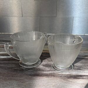 Vintage Dominion Glass 'Saguenay' pattern clear glass creamer and sugar bowls